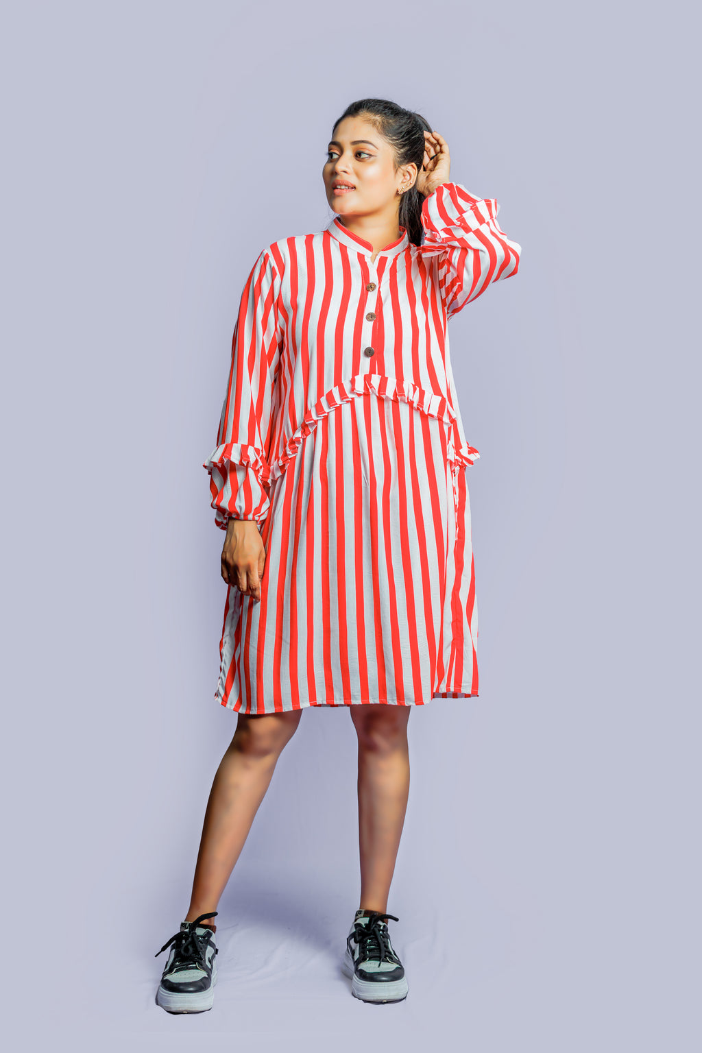 Striped button down long sleeve dress
