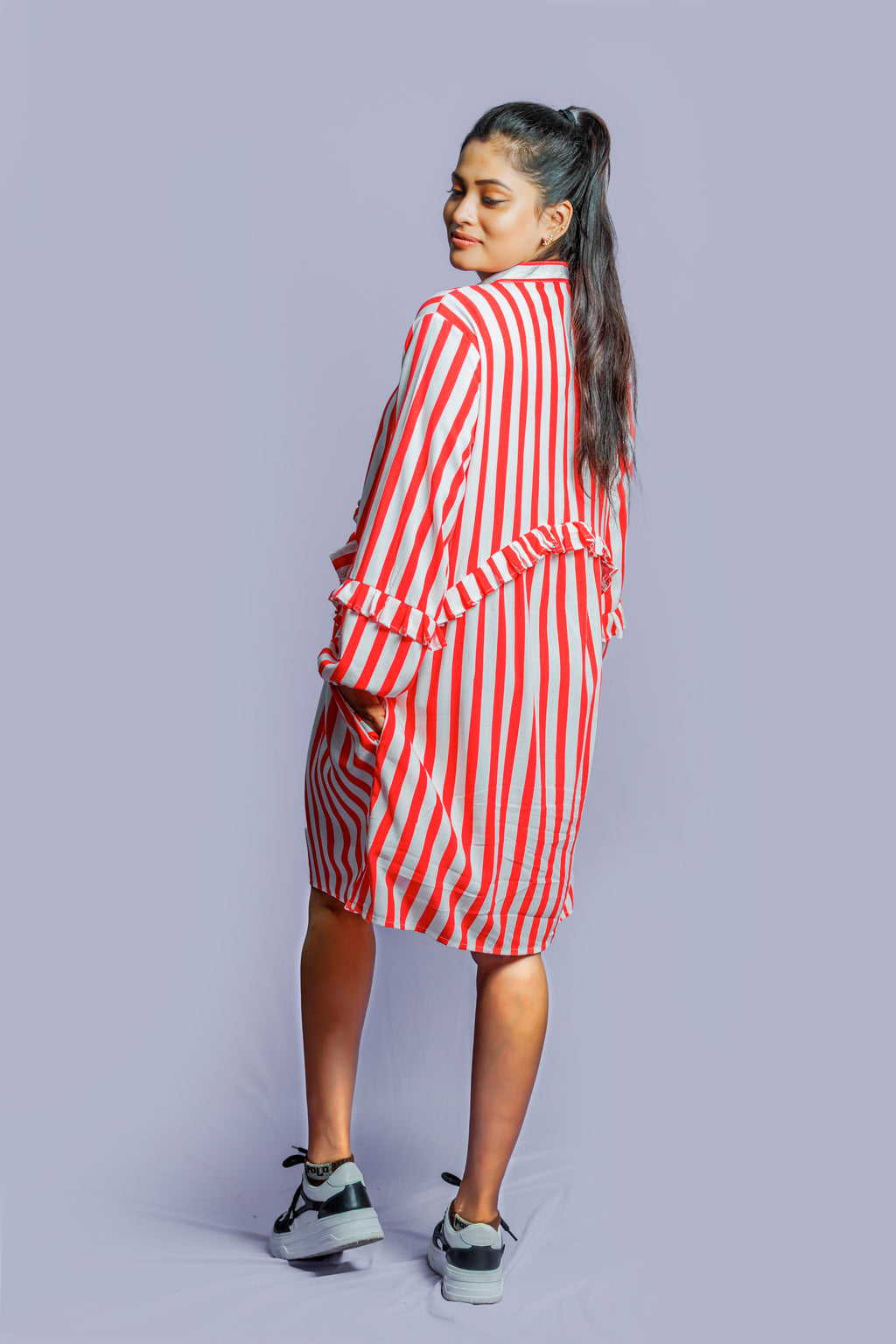 Striped button down long sleeve dress