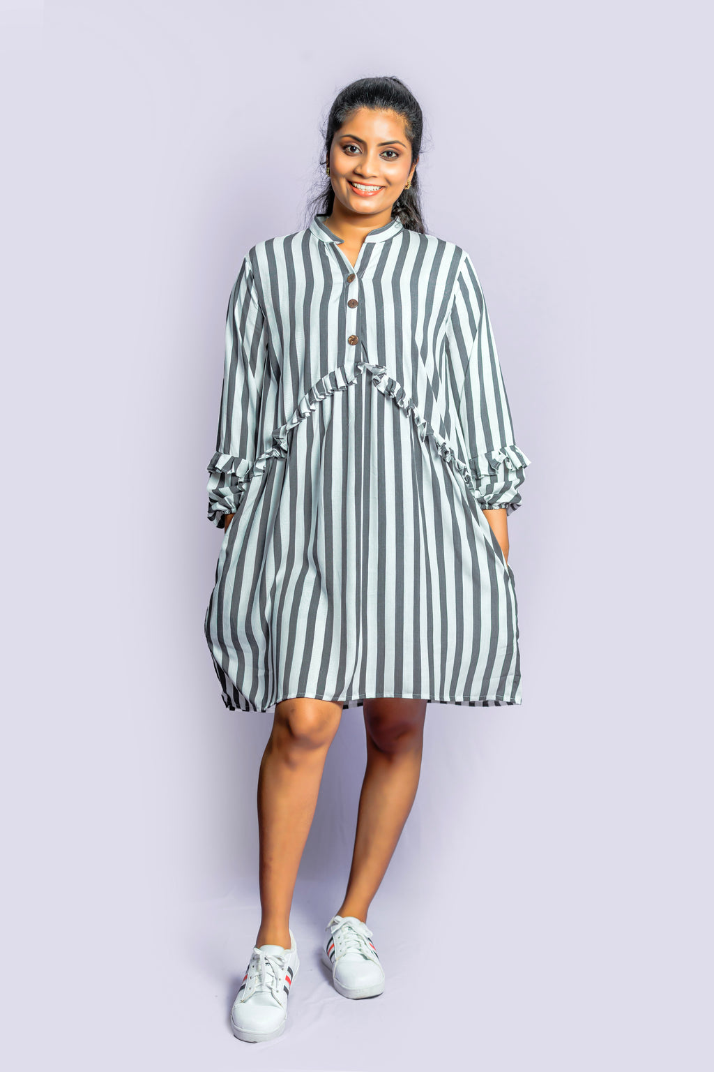 Striped button down long sleeve dress
