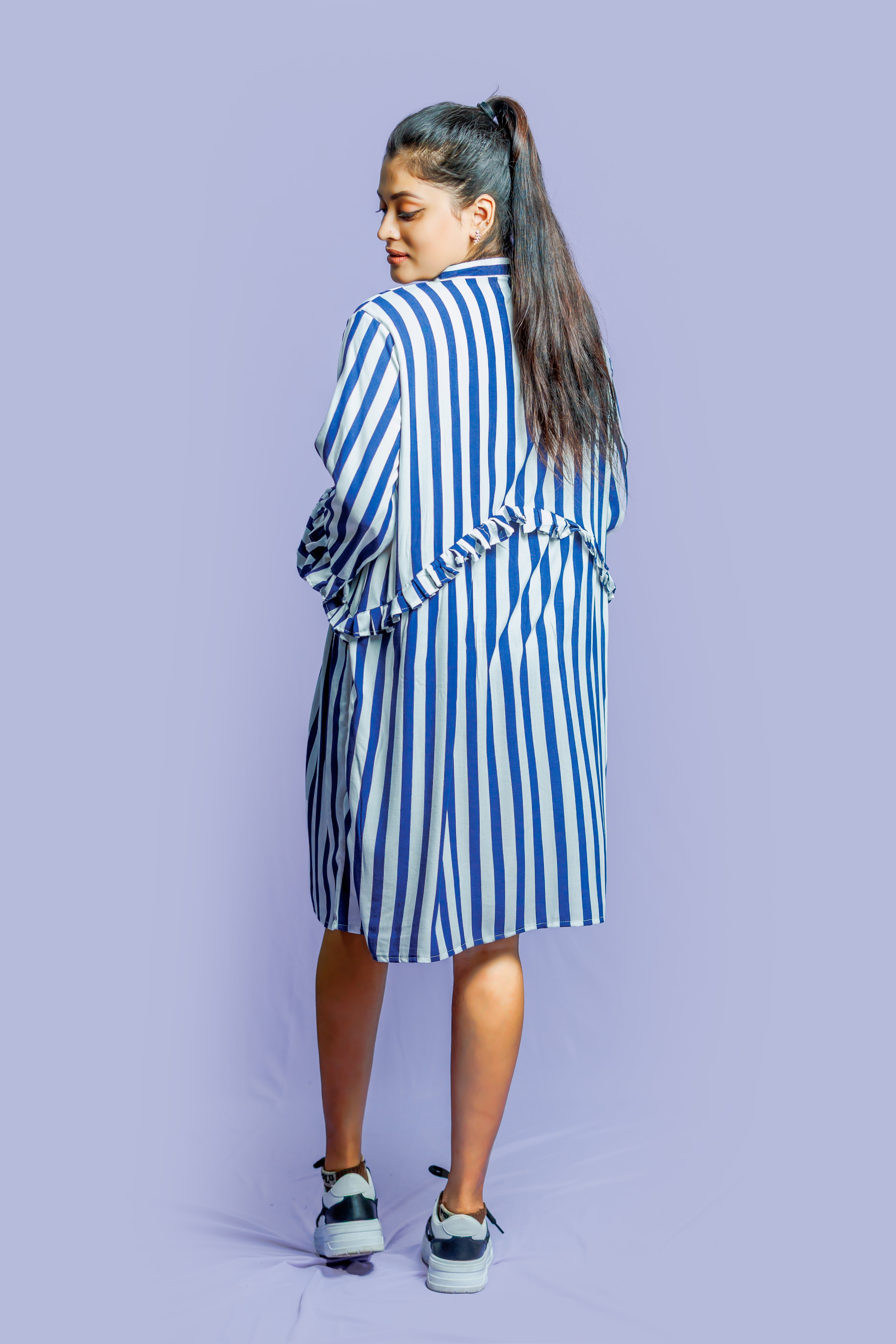 Striped button down long sleeve dress