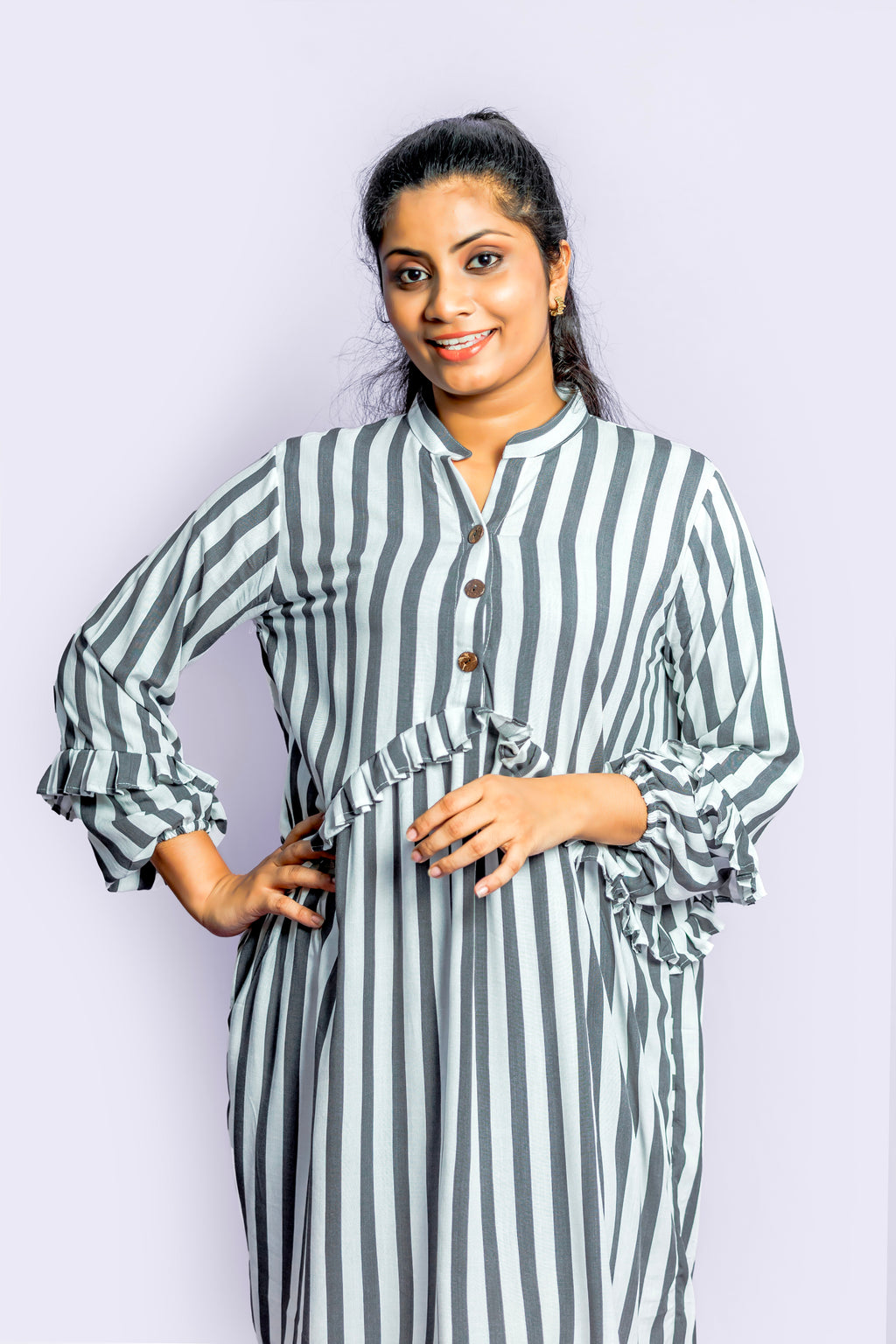 Striped button down long sleeve dress