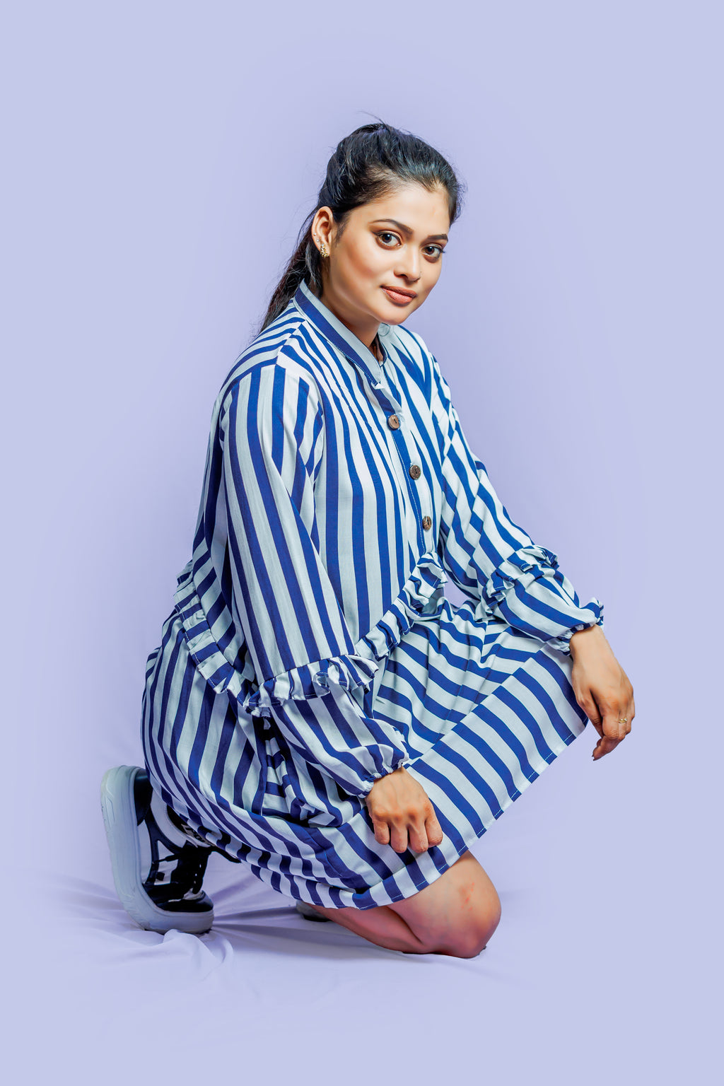 Striped button down long sleeve dress