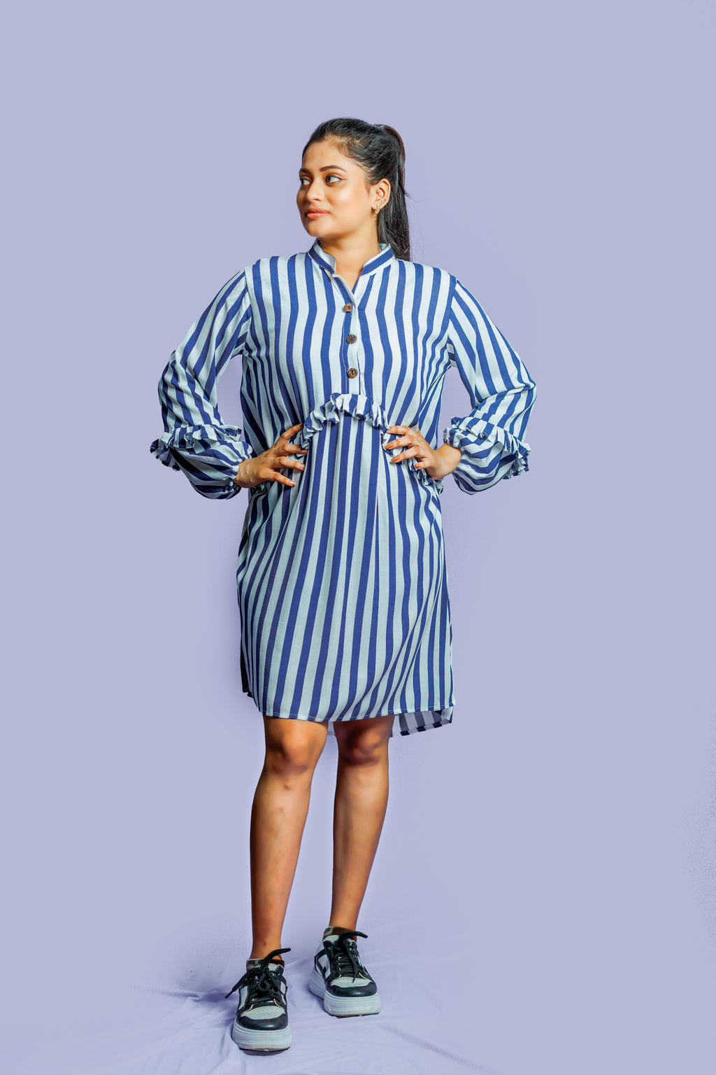 Striped button down long sleeve dress