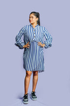 Striped button down long sleeve dress