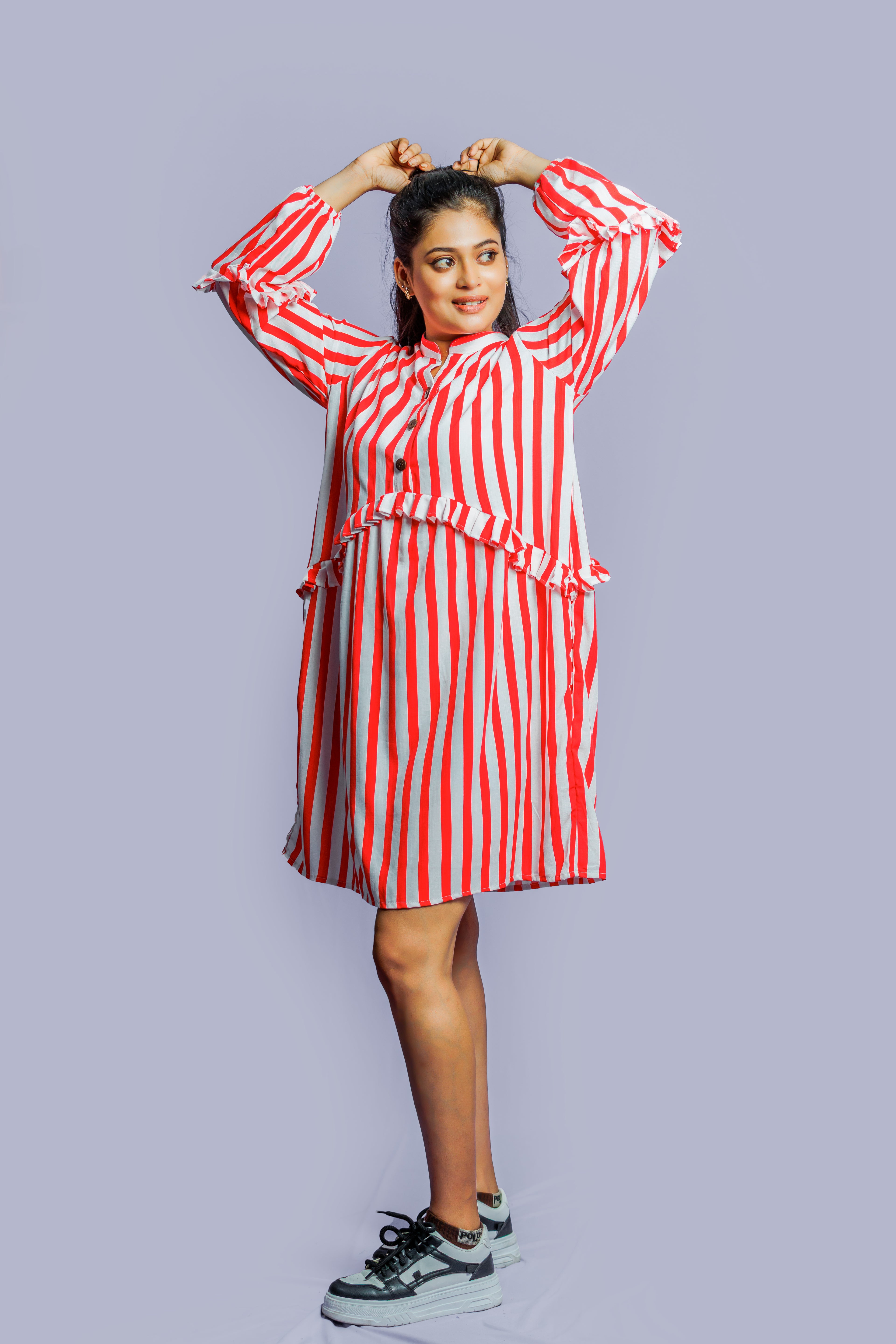 Striped button down long sleeve dress