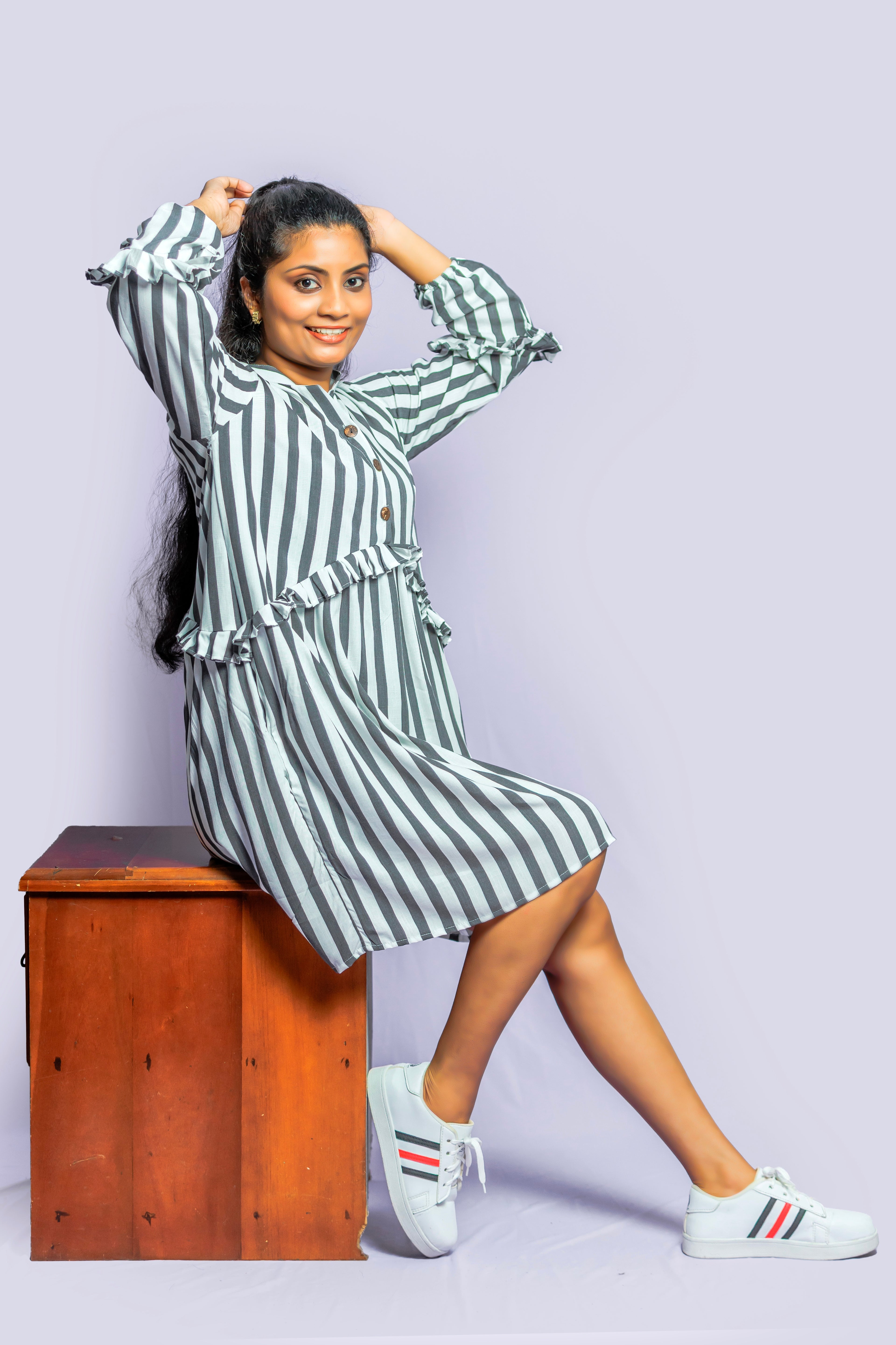 Striped button down long sleeve dress