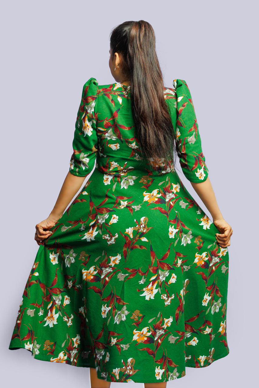 Empire Waist Floral Green Dress
